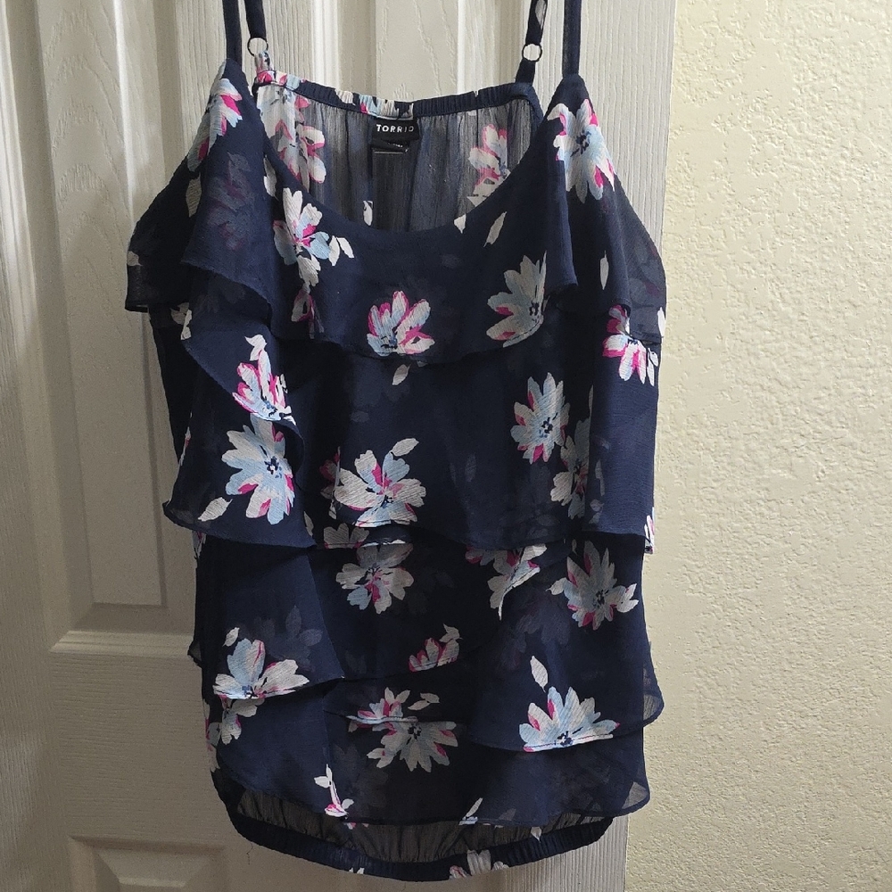 Torrid Navy Floral Ruffle Camisole Size 1X